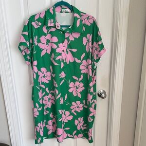 Green Dress with Pink Floral Pattern